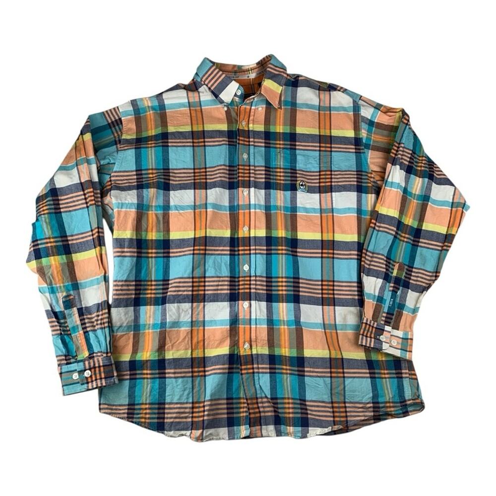 Cinch mens XL Miller Multicolor Plaid Shirt long sleeve western orange blue aria